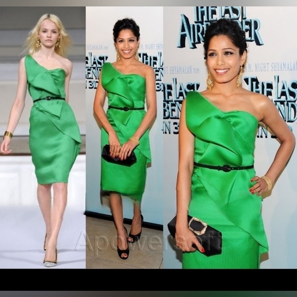 $3,900 OSCAR DE LA RENTA SILK GREEN ONE SHOULDER RUNWAY DRESS US 4 S - Picture 1 of 8